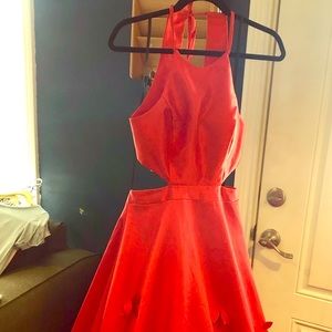Red flower prom dress